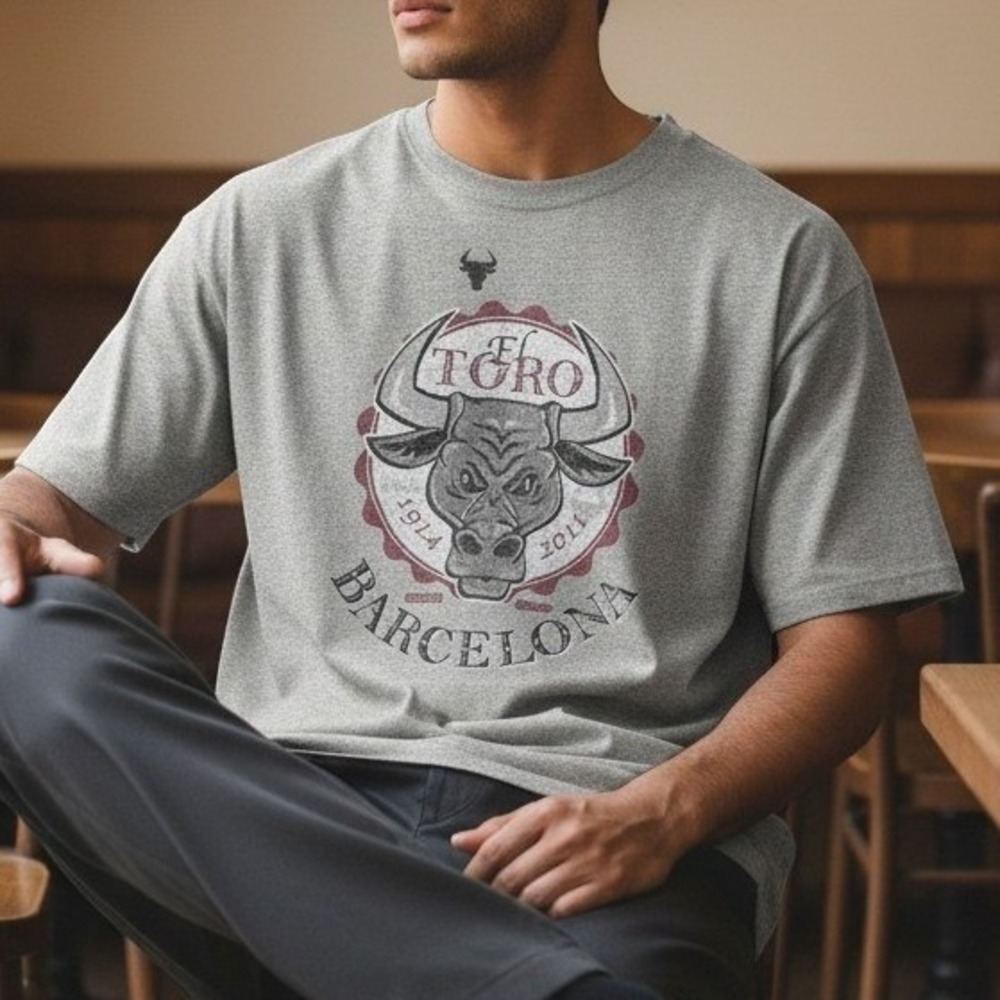 Del Toro Gray Short Sleeve Tee with Red & Black Graphic